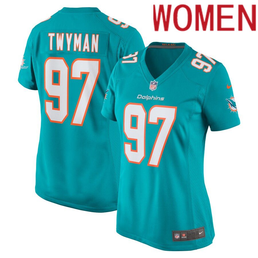 Women Miami Dolphins 97 Jaylen Twyman Nike Aqua Home Game Player NFL Jersey